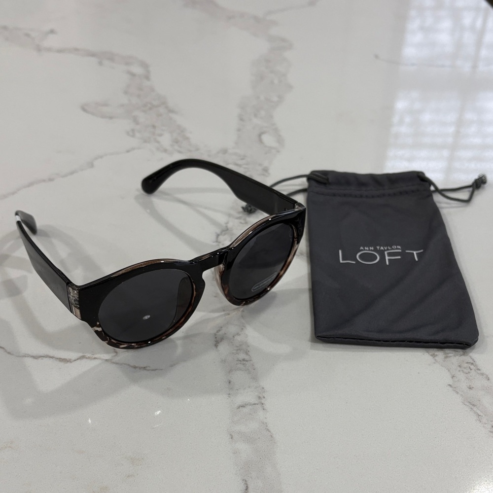 LOFT Black & Brown Tortoiseshell Round Frame Sunglasses